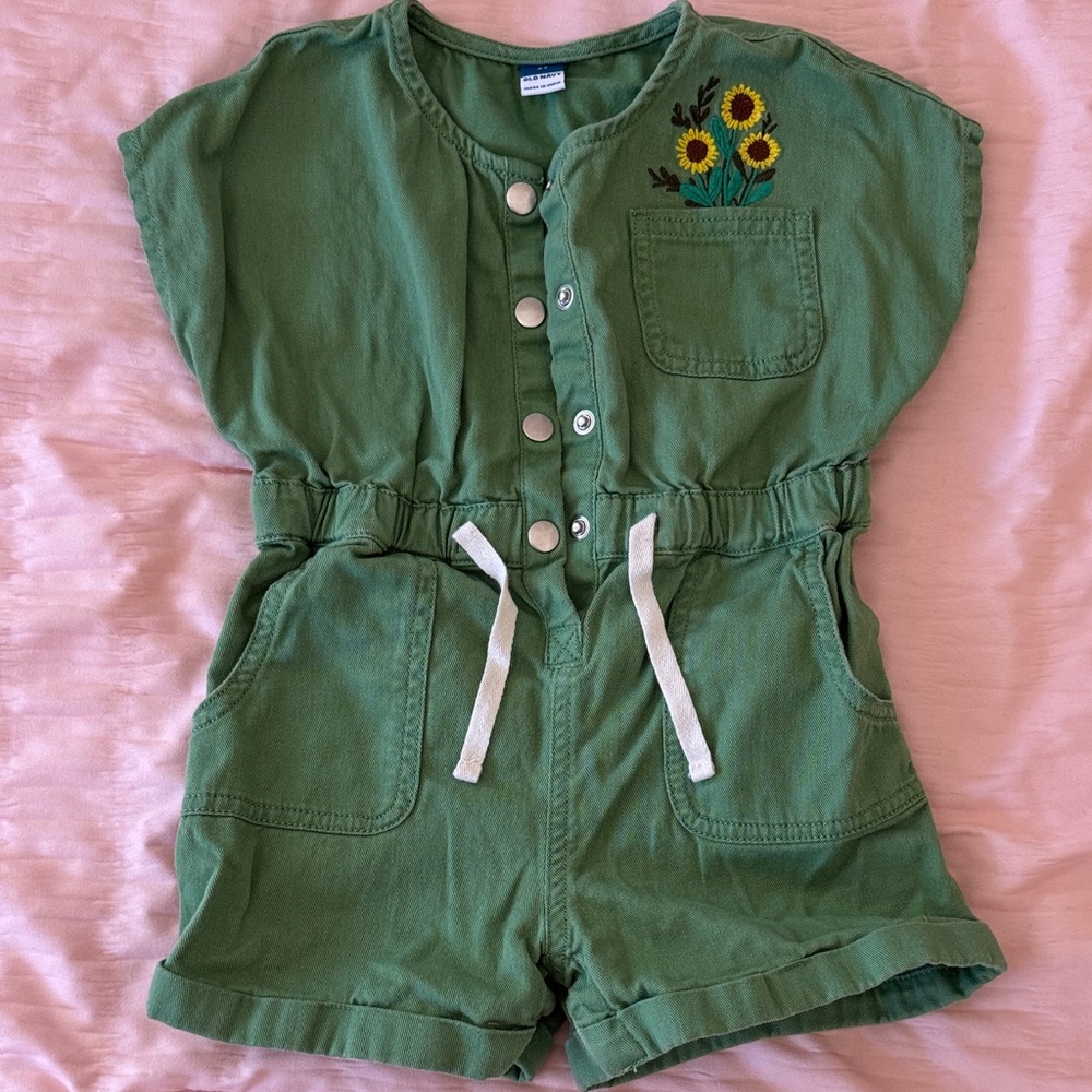 Old Navy Green Romper with Sunflower Detail